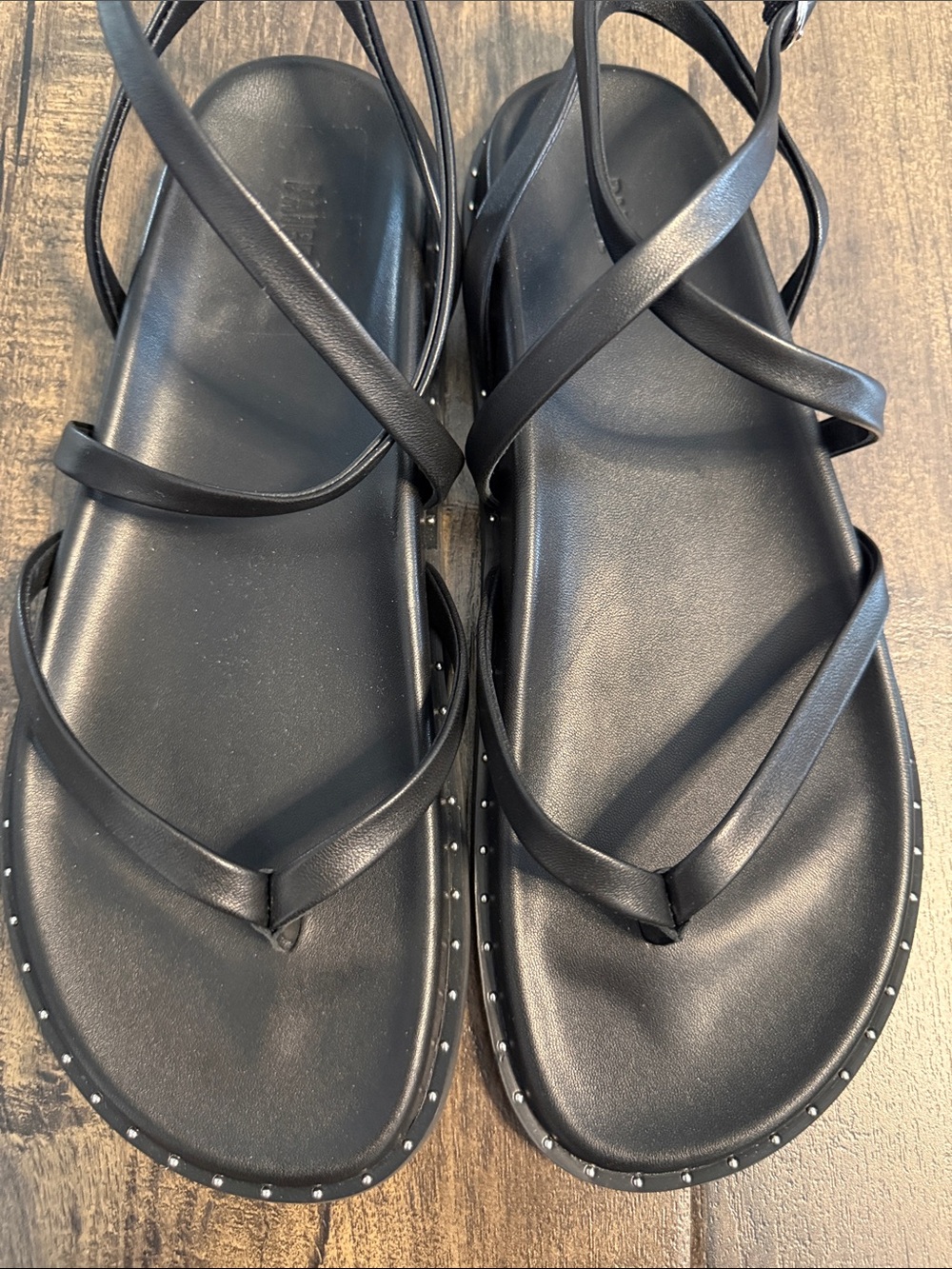 Brand New PAIGE Black Strappy Stud-Trim Flat Sandals - Picture 2 of 5